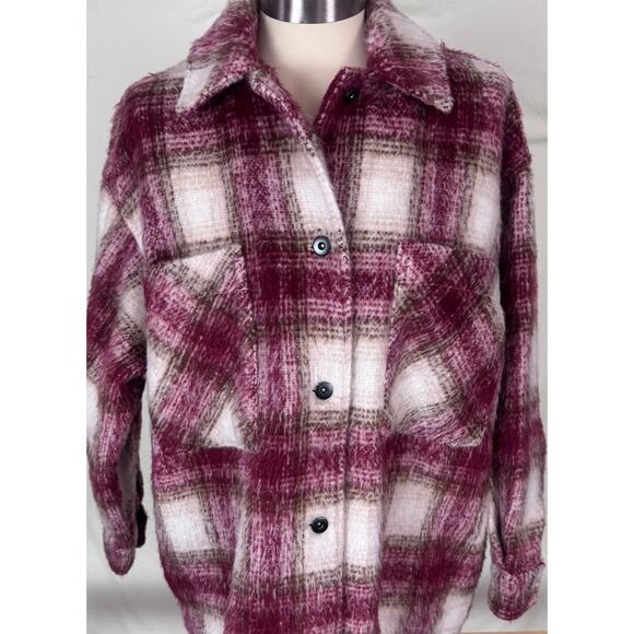 ZARA Womens Size Small Button Front Plaid Oversized Fuzzy Shacket Jacket - Picture 3 of 11
